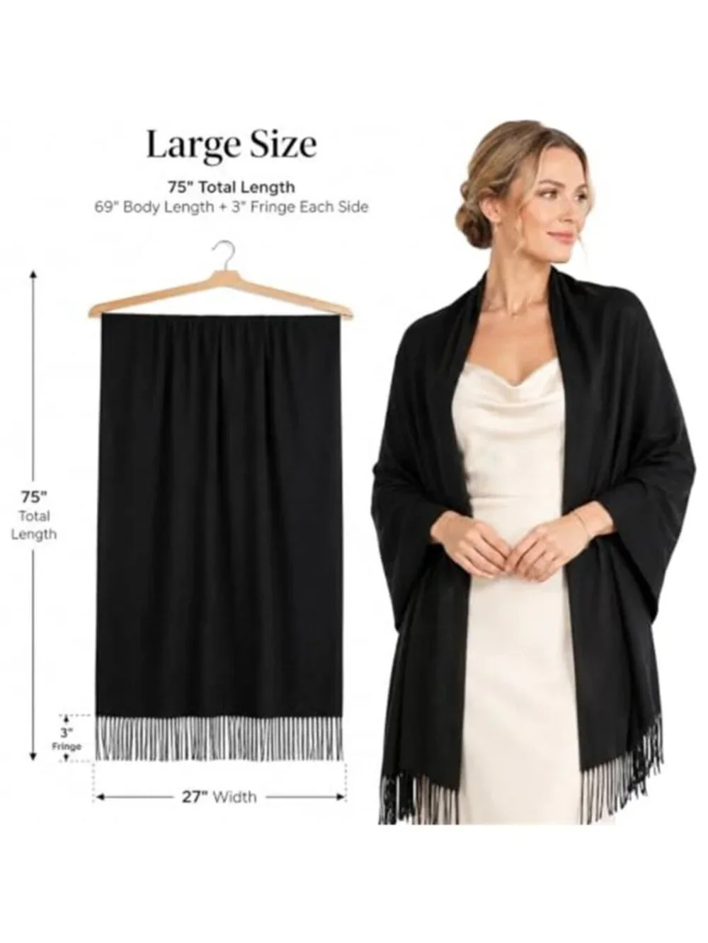 Women's Fringe Shawl Wrap Pashmina Scarf for Wedding Evening